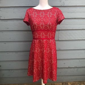 Maggie London Red and Cream Eyelet Dress sz 12
